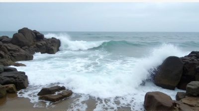 Coastal Waves Breaking On Rocky Shoreline