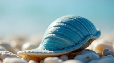Cobalt Mollusk Shell On Textured Pebbles