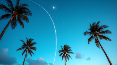 Cobalt Sky With Shimmering Stars And Palm Trees