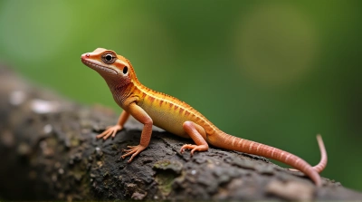 Color-Changing Lizard On Textured Bark Close-Up