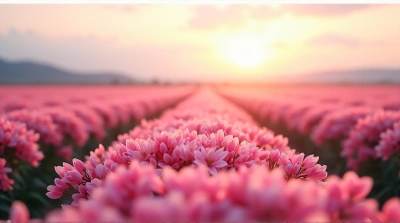 Colorful Blossom Rows With Detailed Petals