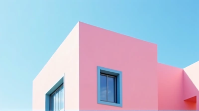 Colorful Building With Rose And Cerulean Tones