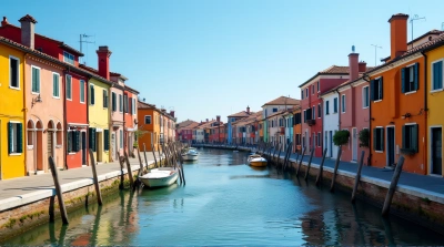 Colorful Canal Townhouses Under Clear Blue Sky