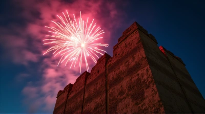 Colorful Fireworks Above Brown Concrete Structure