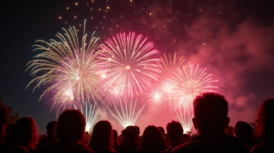 Colorful Fireworks Exploding Over Silhouetted Crowd