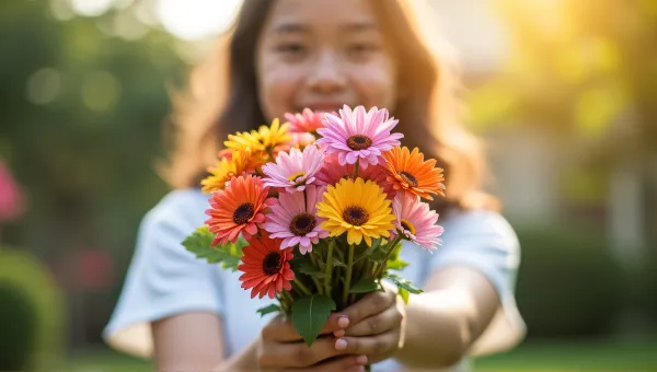 Colorful Floral Arrangement With Person In White Top