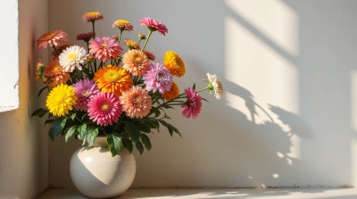 Colorful Floral Cluster In Ceramic Container