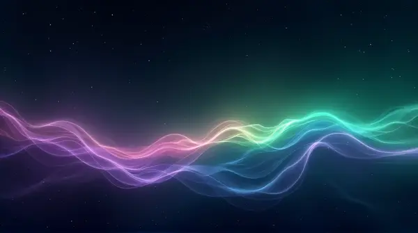 Colorful Green And Purple Light Ribbons In Space