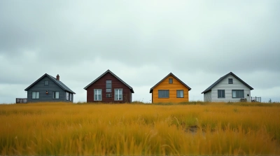 Colorful Houses On Meadow Under Overcast Sky