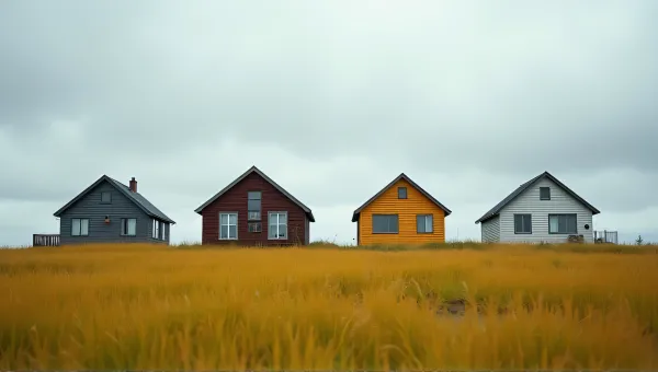 Colorful Houses On Meadow Under Overcast Sky