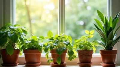 Colorful Leafy Potted Plants On Bright Windowsill