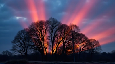 Colorful Light Rays Over Leafy Tree Canopy