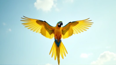 Colorful Parrot Flying With Spread Wings