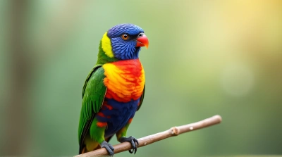 Colorful Parrot Showing Bright Blue Yellow Green Feathers