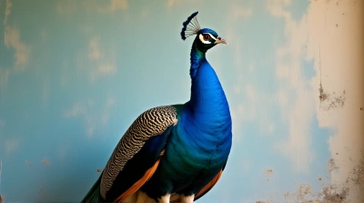 Colorful Peacock Close-Up On Textured Background