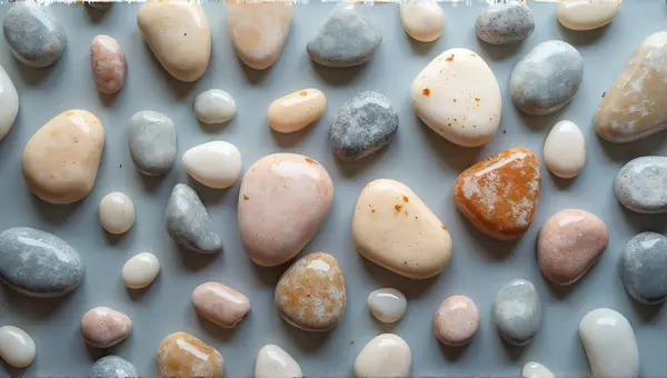 Colorful Pebbles Scattered On Reflective Surface