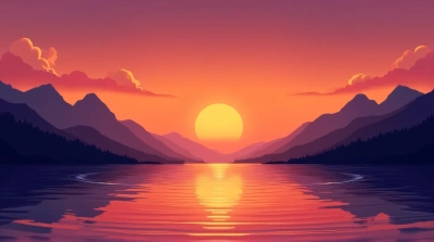 Colorful Sky Over Serene Mountain Lake At Dusk