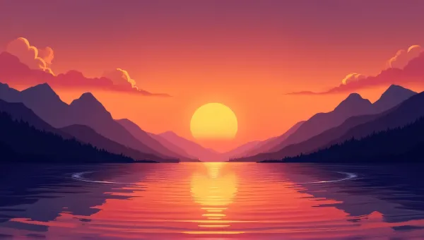 Colorful Sky Over Serene Mountain Lake At Dusk