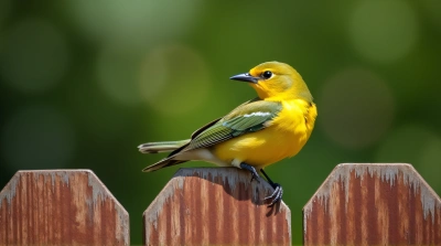 Colorful Songbird Resting On Rustic Fence