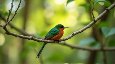 Colorful Songbird Resting on Slender Limb in Soft Light