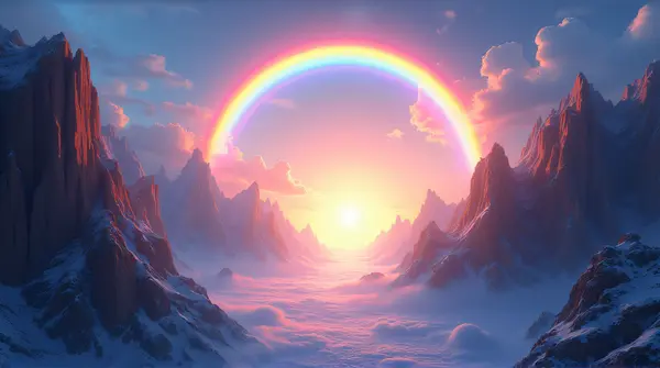 Colorful Spectral Arch Over Jagged Cliffs