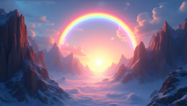 Colorful Spectral Arch Over Jagged Cliffs