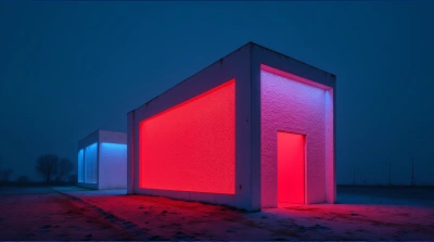 Colorful Structure Bathed In Cerulean And Crimson Glow