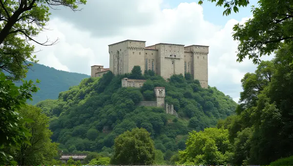 Concrete Hilltop Fortress Surrounded by Greenery