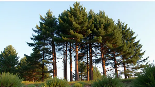 Conifer Trees Viewed From Below With Clear Sky