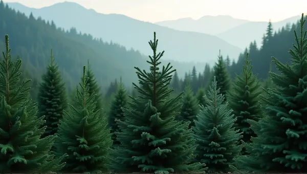 Coniferous Trees Cluster In Soft Morning Light