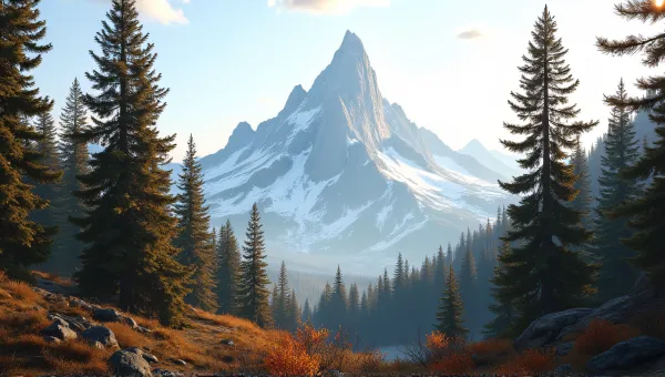 Coniferous Trees Surrounding Towering White Peak