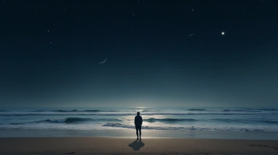 Contemplative Figure On Seaside Shoreline At Twilight