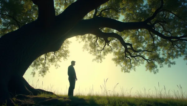 Contemplative Man Amid Dense Tree Canopy