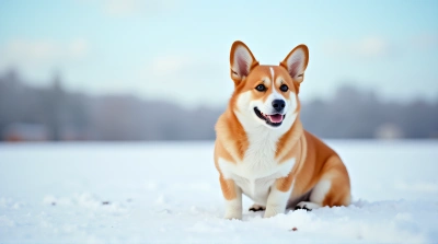 Corgi Dog Alert On Frosty Ground
