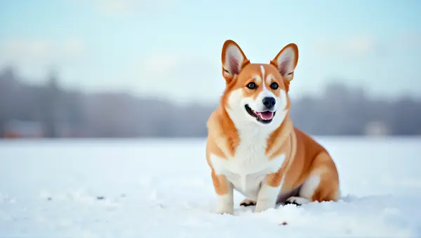 Corgi Dog Alert On Frosty Ground