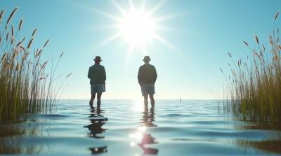 Couple by Sunlit Water With Gentle Reeds