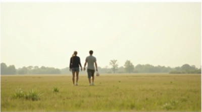 Couple Strolling Through Expansive Green Meadow