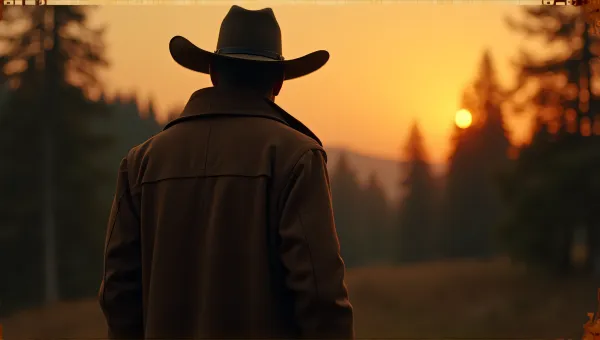 Cowboy Silhouette Watching Twilight Woodland Scene