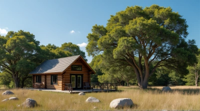 Cozy Brown Lodge Amid Tall Leafy Trees