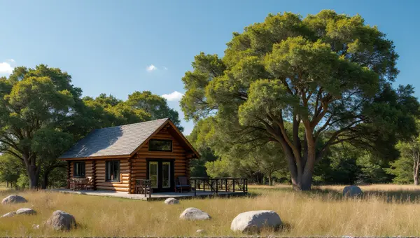 Cozy Brown Lodge Amid Tall Leafy Trees