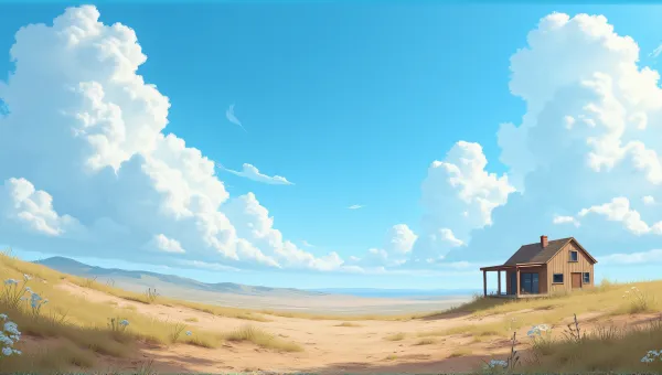 Cozy Home Under Vast Blue Sky With Wildflowers