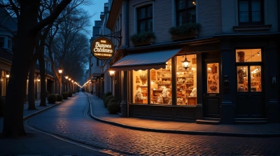 Cozy Storefront Glow Under Starry Sky