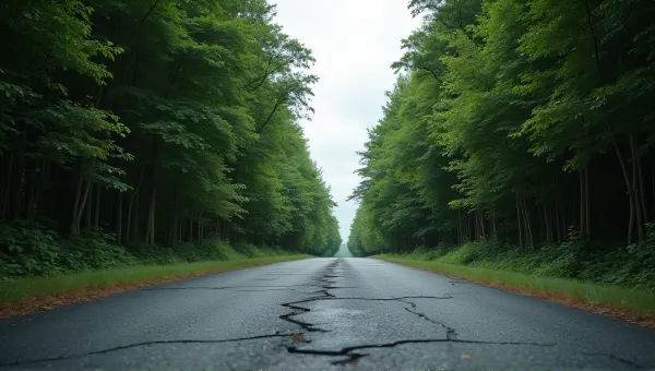Cracked Asphalt Pathway With Lush Greenery