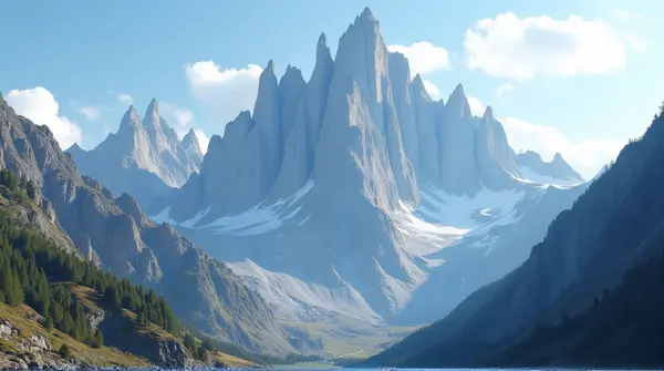 Craggy Rocky Peaks Under Clear Blue Sky