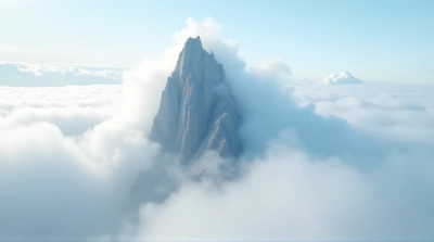 Craggy Summit Surrounded by Pale Clouds Under Blue Sky