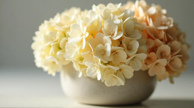 Cream And Tan Floral Arrangement In Ceramic Vase