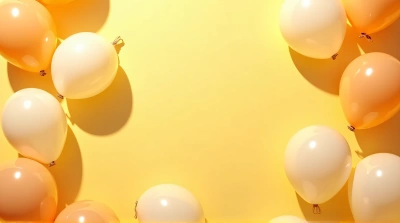 Cream And Tangerine Balloons On Golden Tabletop