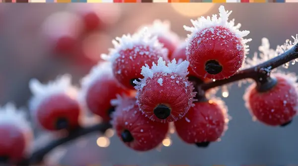 Crimson Berries Frosted With Icy Crystals