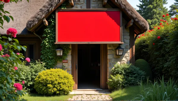 Crimson Billboard Above Cottage Doorway With Vines