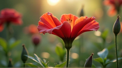 Crimson Bloom On Slender Stems Outdoors